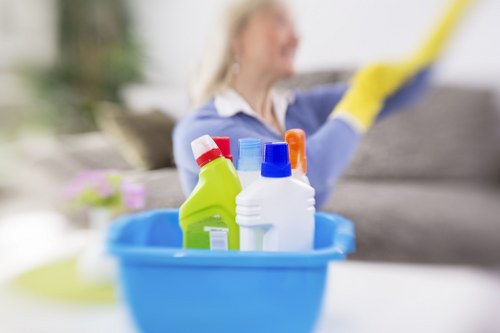 Cleaning technician preparing equipment for carpet care work